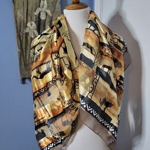 African Animal Print Large Print Scarf Black Gold Square 40 x 40